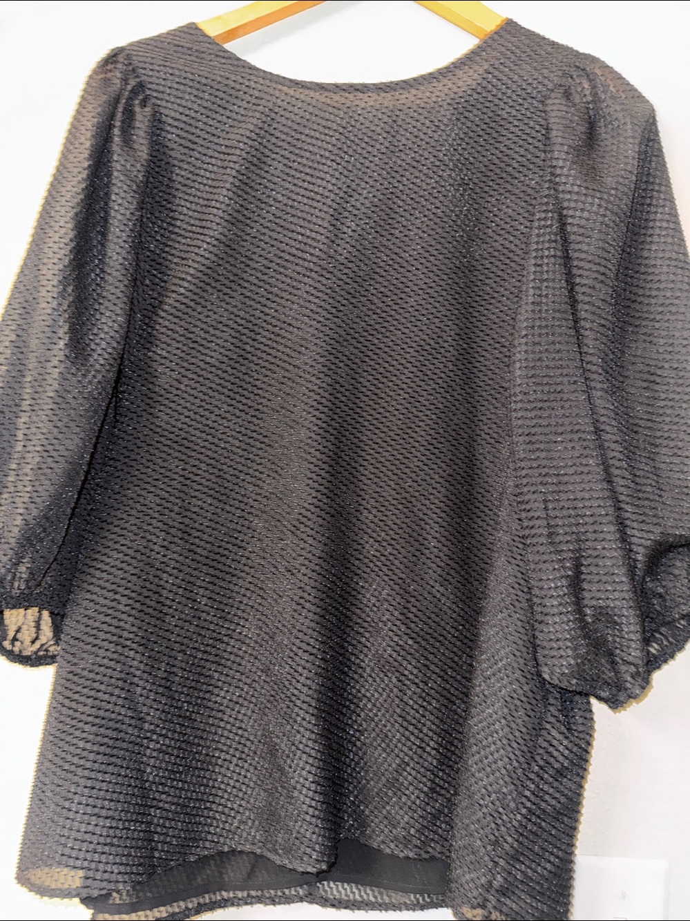 Calvin Klein Black Textured Puff-Sleeve Blouse